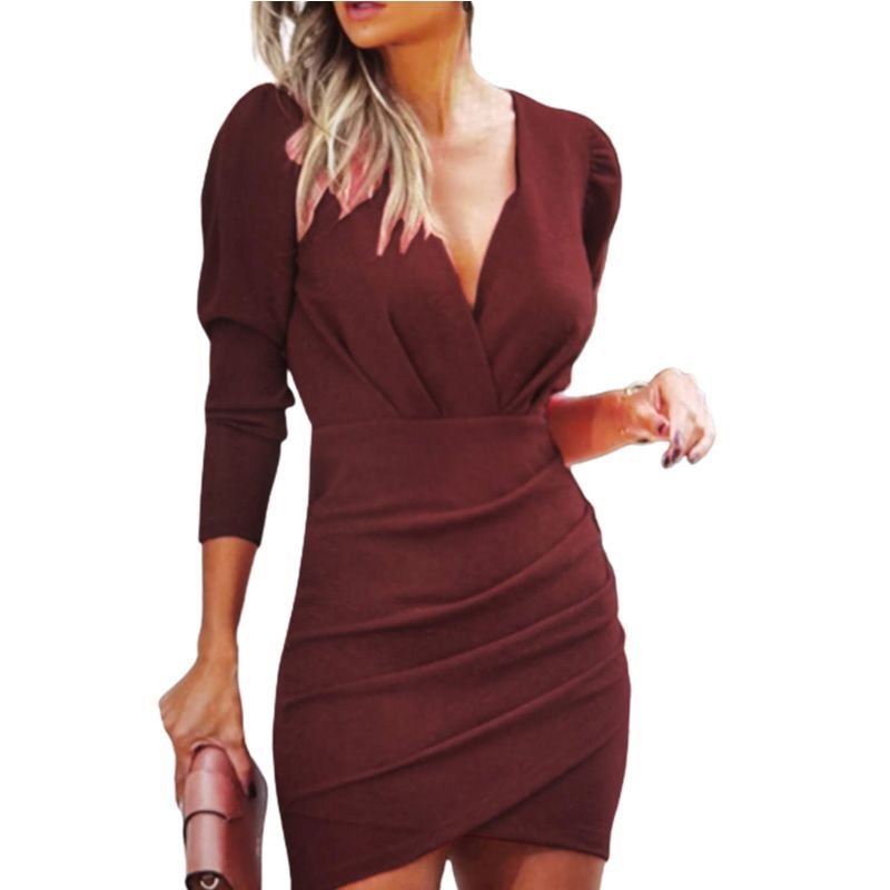 Long Sleeve V Neck Mini Dress (4 colors)