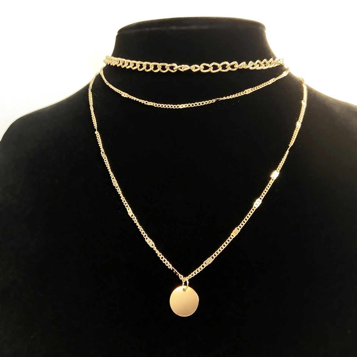 Disc Pendant Multi-Layer Chain Necklace