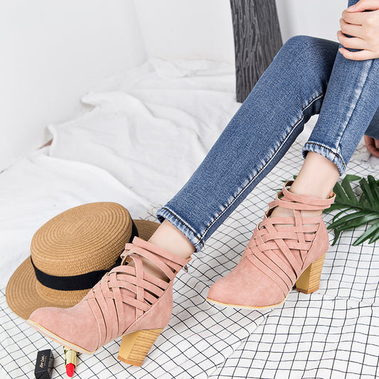 Pointed Woven Heeled Booties (4 colors)