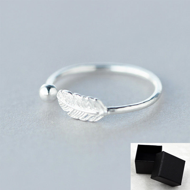 Adjustable Silver Feather Ring