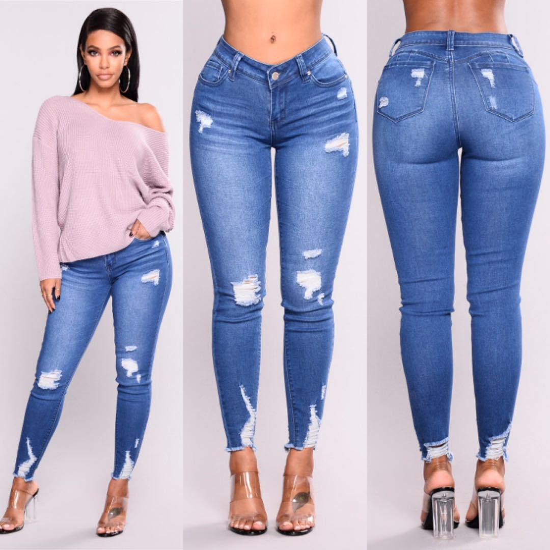 Stressed Butt Lifting Denim Jeans