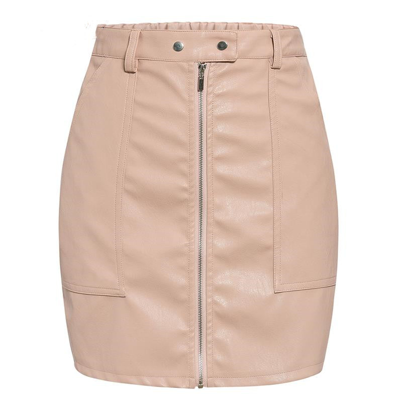 Leather Zip Up Skirt (2 colors)