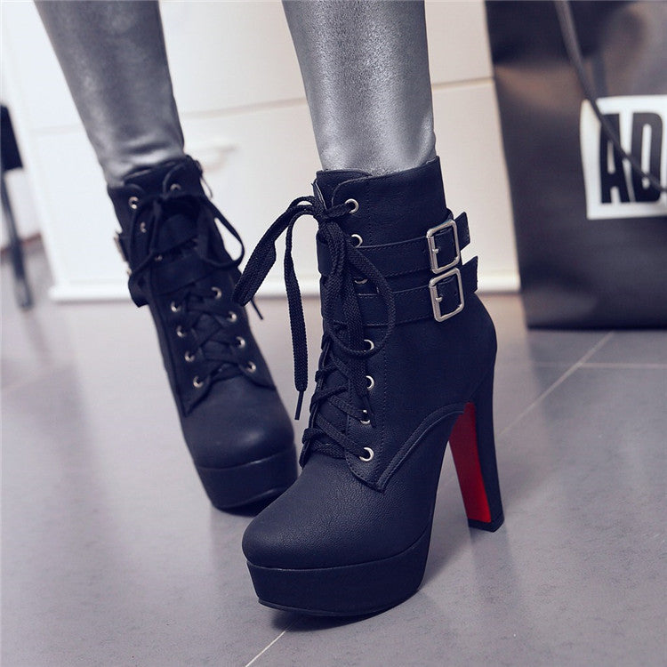 Laced Up Chunky Heeled Boots (4 colors)