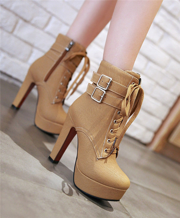 Laced Up Chunky Heeled Boots (4 colors)