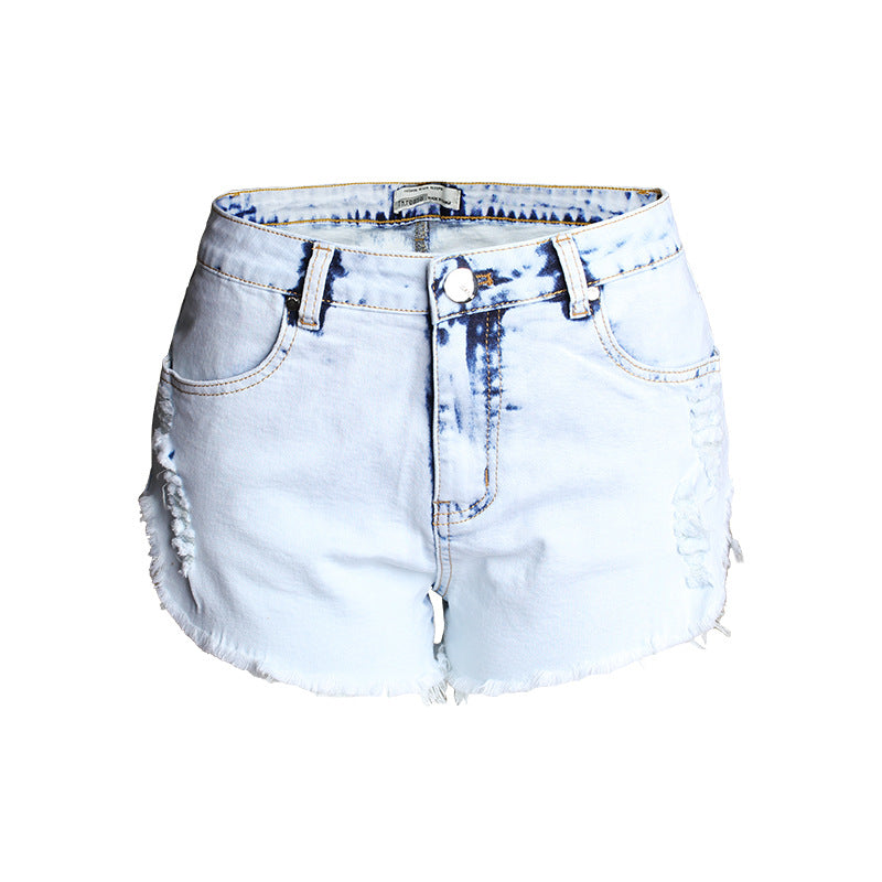 High Waist Washed Denim Shorts