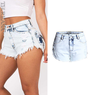 High Waist Washed Denim Shorts