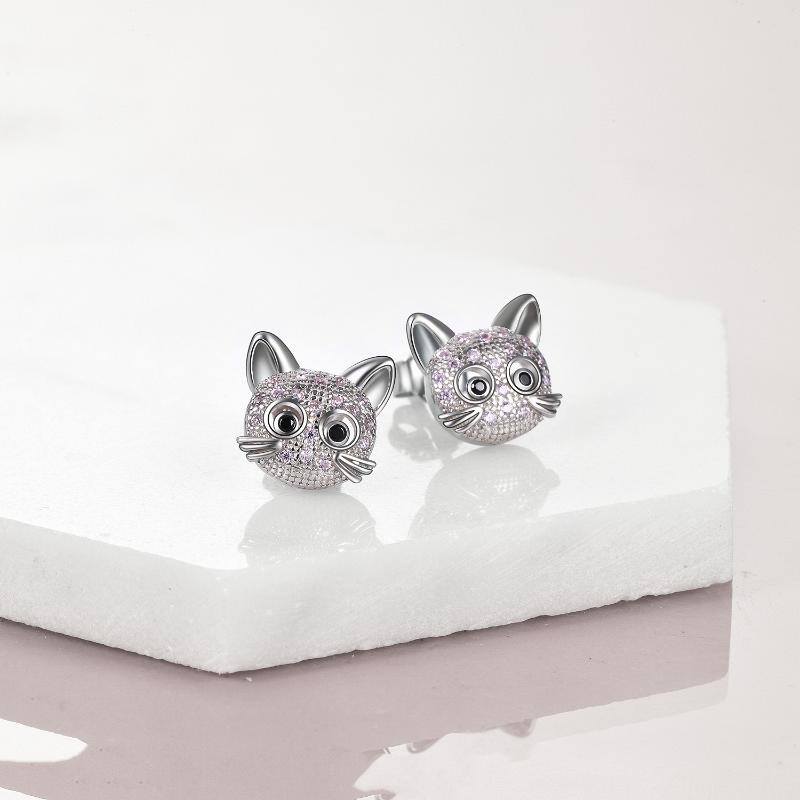 Sterling Silver Cat Stud Earrings