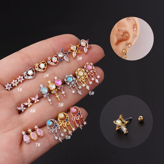 Stainless Steel Colorful Screw Ball Earrings (3 colors and 8 styles)