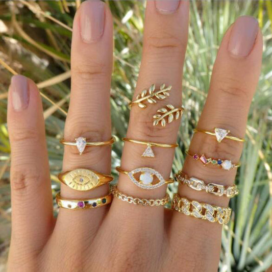 Gold Boho 11 Piece Ring Set