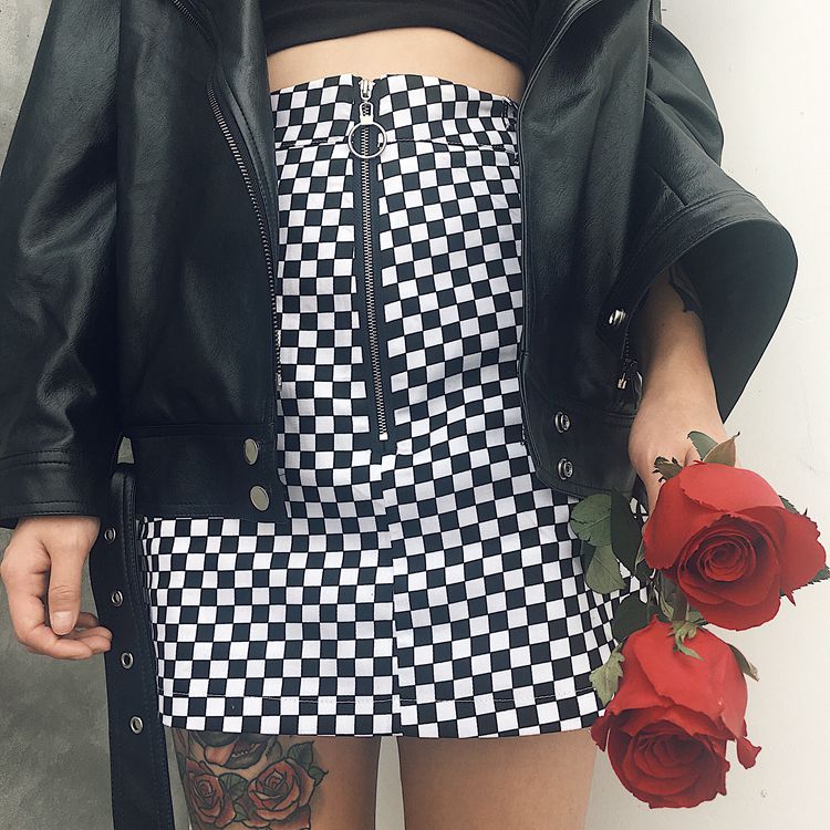 High Waist Checkered Skirt