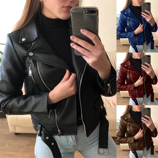 Slim Belted Leather Jacket (4 colors)