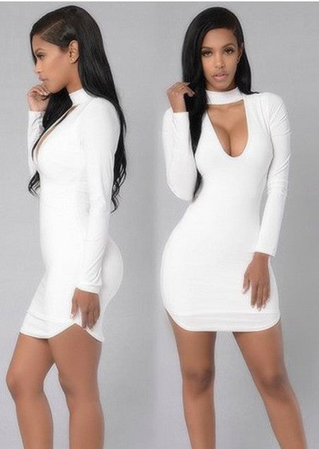 Long Sleeve U Neck Collared Mini Dress (3 colors)