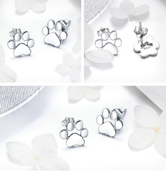 Sterling Silver Paw Print Stud Earrings