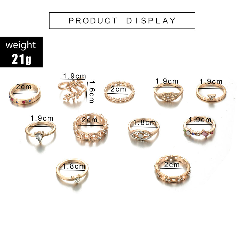 Gold Boho 11 Piece Ring Set