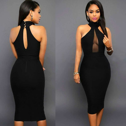 Sexy Black Halter Midi Dress