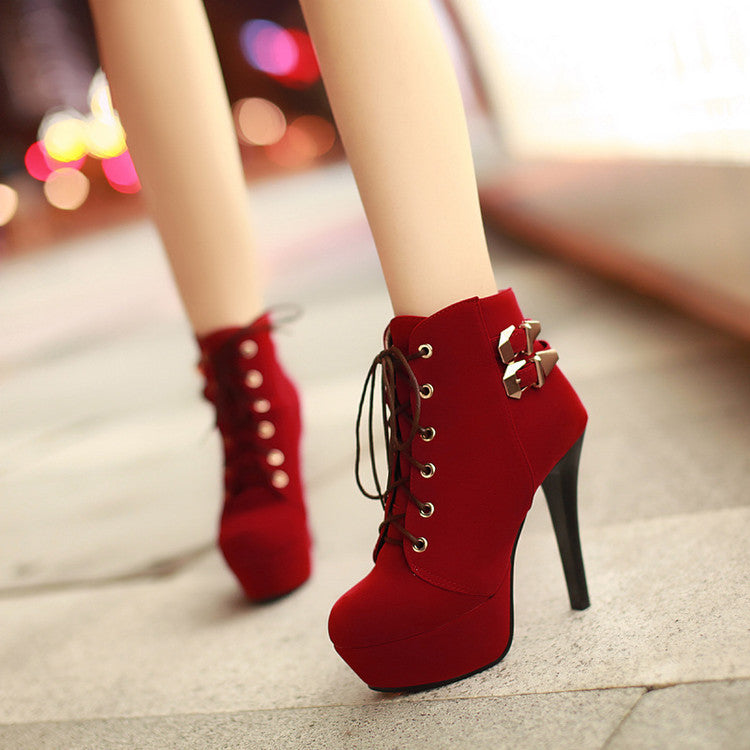 Laced Up Platform High Heel Booties (3 colors)