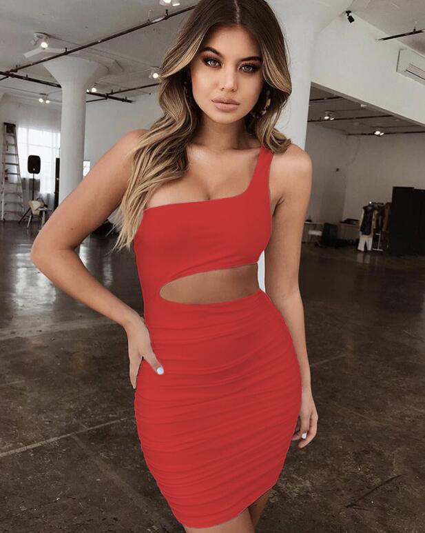 One Strap Cut Out Tight Dress (7 colors)