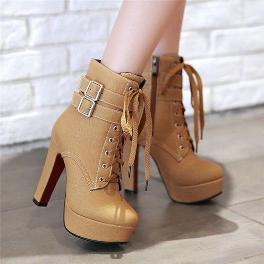 Laced Up Chunky Heeled Boots (4 colors)