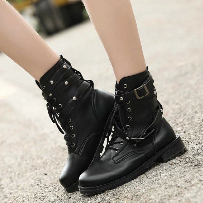 Black Strappy Motorcycle Boots