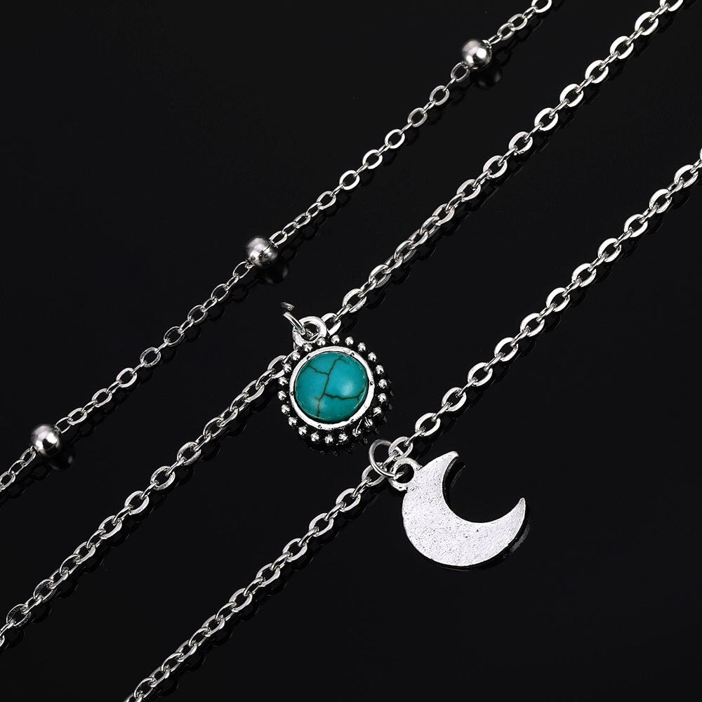 Three-layer Turquoise Moon Necklace