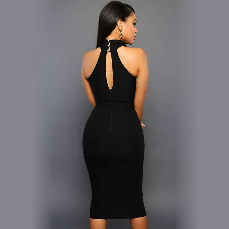 Sexy Black Halter Midi Dress