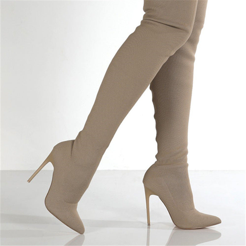 High-heel Knit Over-the-knee Boots (2 colors)