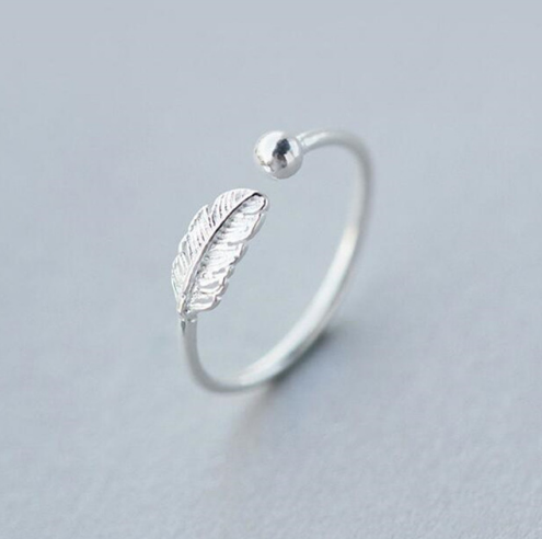 Adjustable Silver Feather Ring