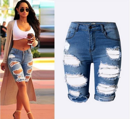 Long Ripped Denim Shorts (2 colors)