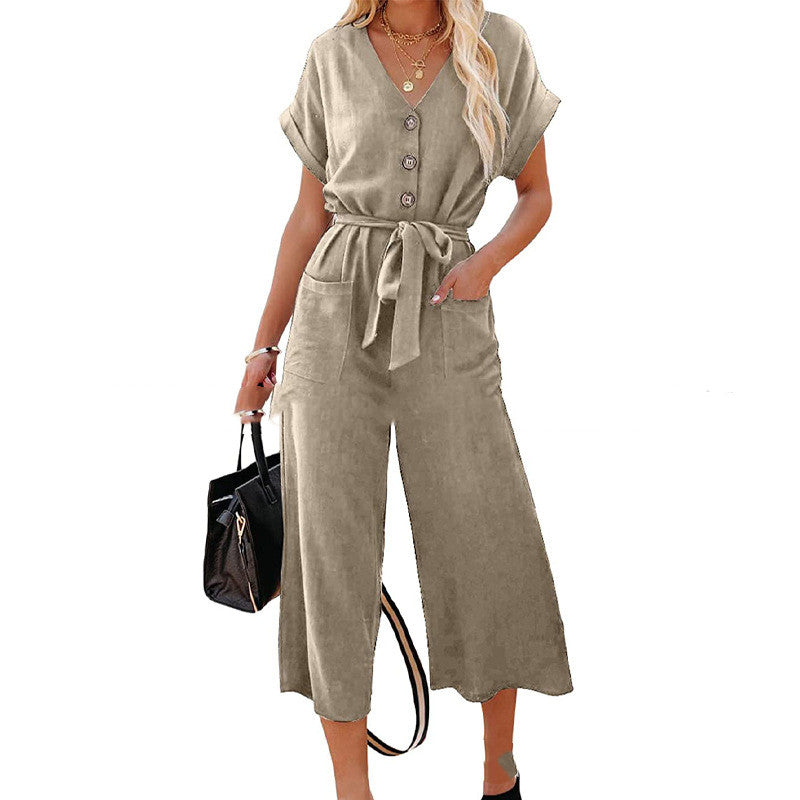 Buttoned Tied Capri Jumpsuit (7 colors)