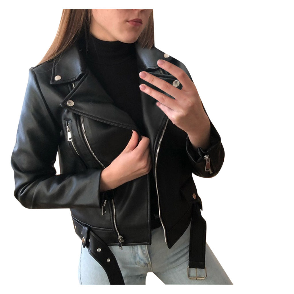 Slim Belted Leather Jacket (4 colors)