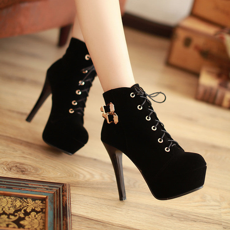 Laced Up Platform High Heel Booties (3 colors)