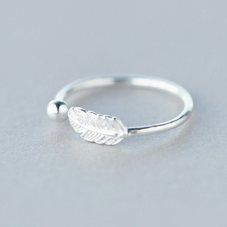 Adjustable Silver Feather Ring