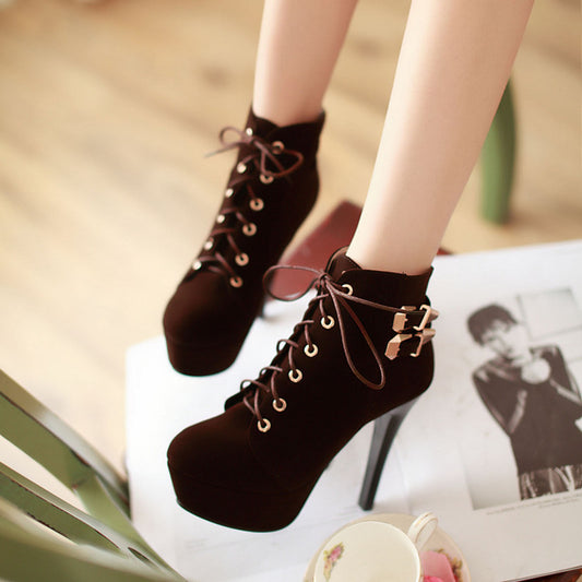 Laced Up Platform High Heel Booties (3 colors)