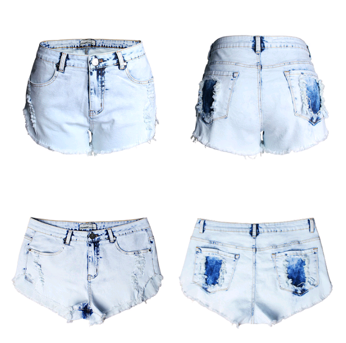 High Waist Washed Denim Shorts