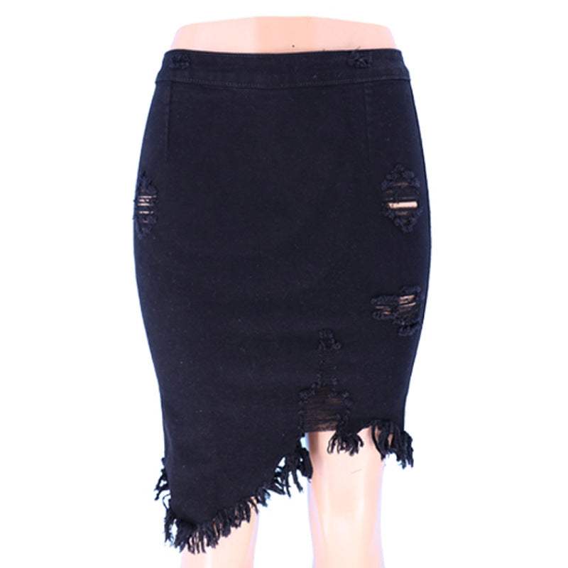 Long Ripped Denim Skirt (4 colors)