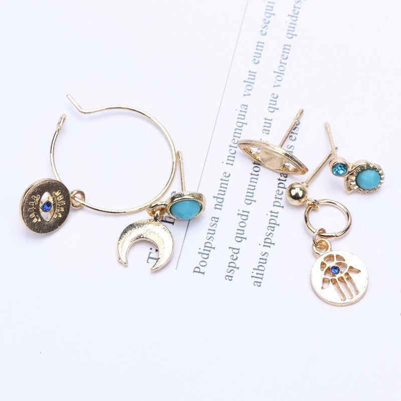 Boho Palm Eye Moon Stud Earring Set