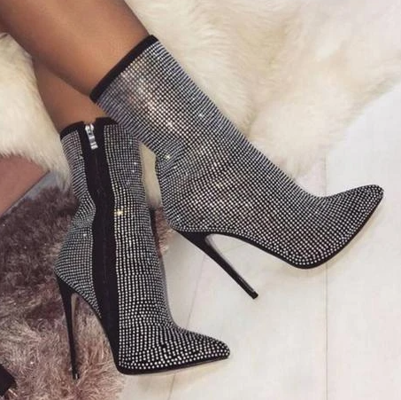 Sparkling Zip Up Stiletto Boots (2 colors)