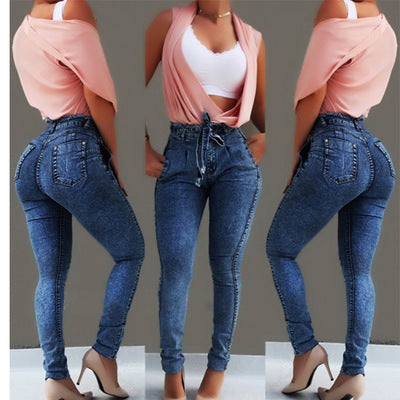 Fringed High Waist Drawstring Jeans (3 colors)