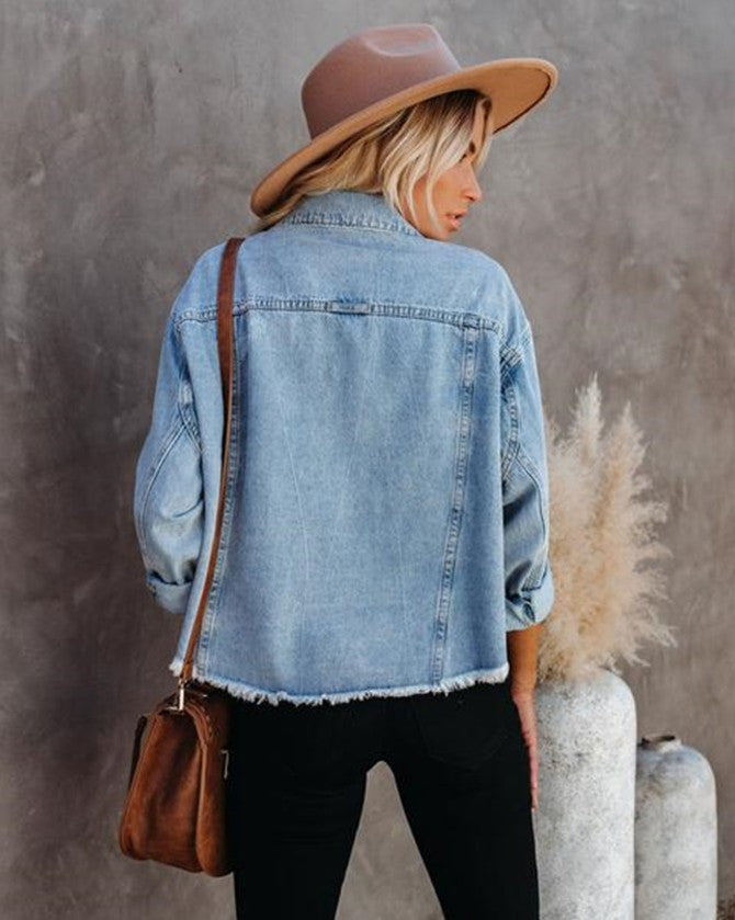 Loose Frayed Denim Jacket (2 colors)