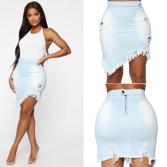 Long Ripped Denim Skirt (4 colors)