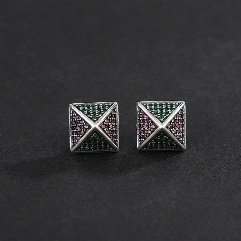 Sterling Silver Pyramid Stud Earrings