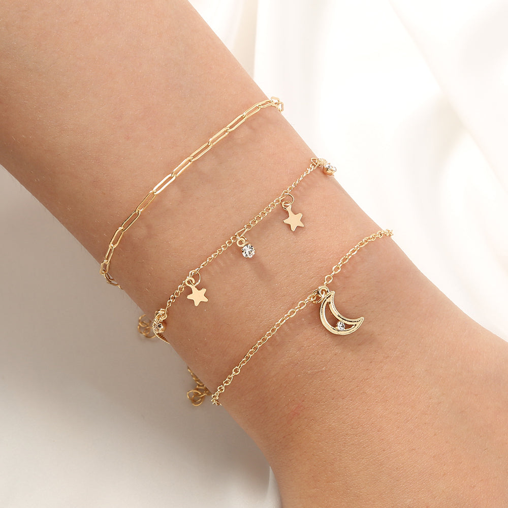 Moon and Star Bracelet/Anklet Set