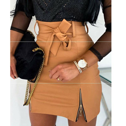 Bandage Leather Skirt (3 colors)