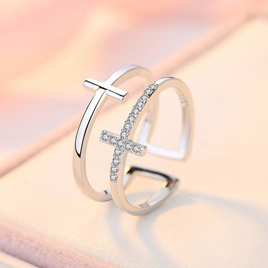 Sterling Silver Double Cross Ring (2 colors)