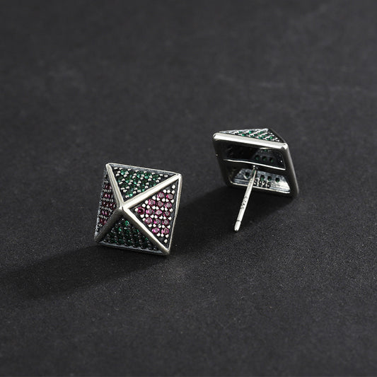 Sterling Silver Pyramid Stud Earrings