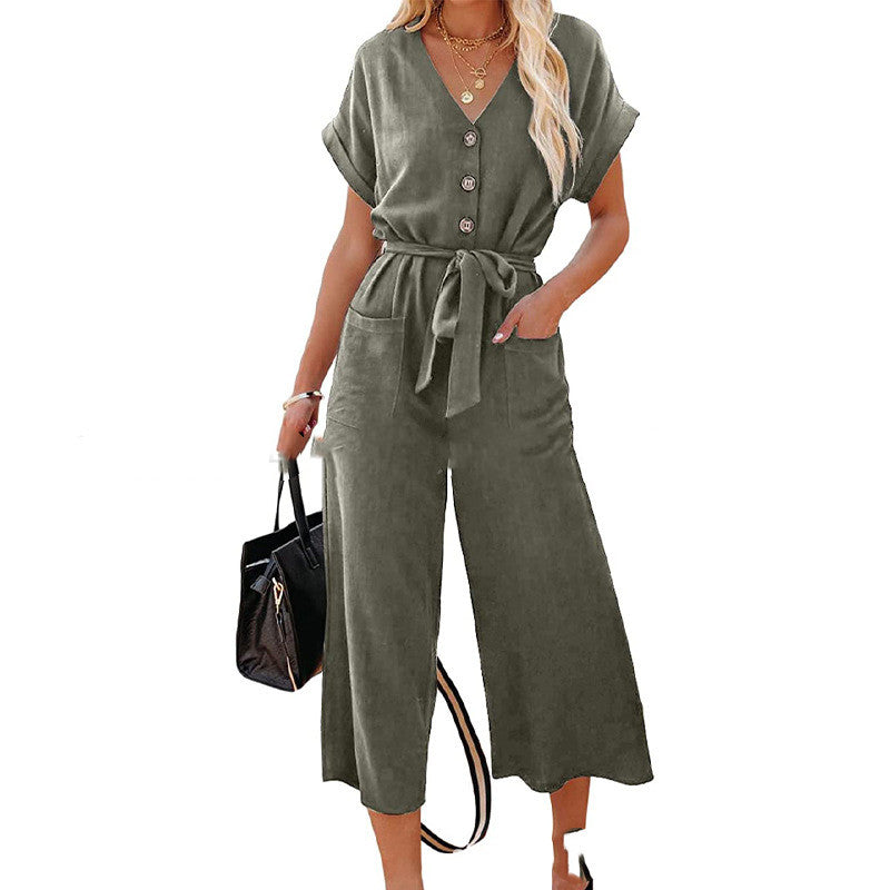 Buttoned Tied Capri Jumpsuit (7 colors)