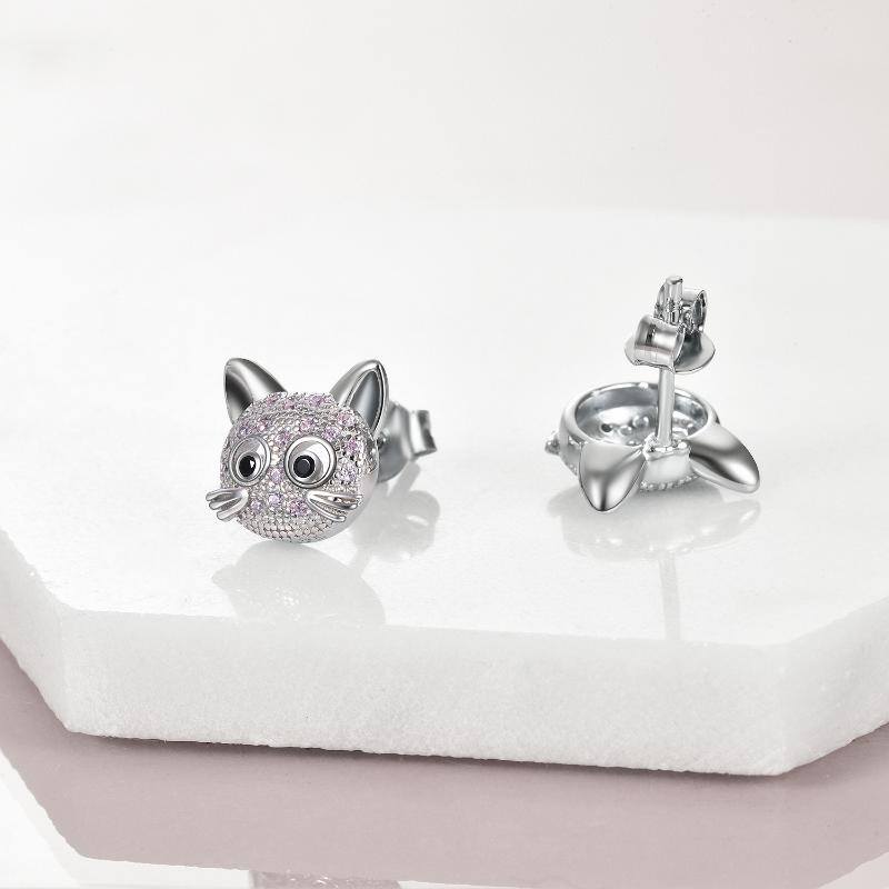 Sterling Silver Cat Stud Earrings