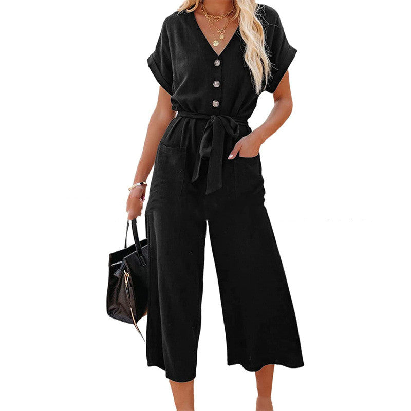 Buttoned Tied Capri Jumpsuit (7 colors)