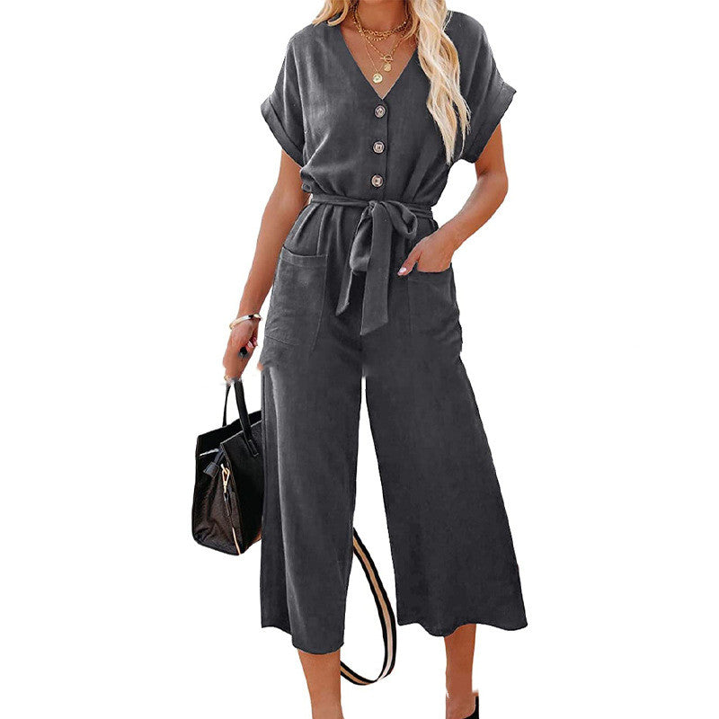 Buttoned Tied Capri Jumpsuit (7 colors)