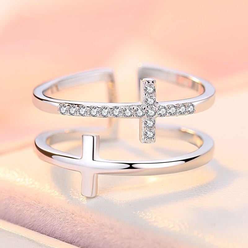 Sterling Silver Double Cross Ring (2 colors)